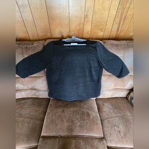 Liz Claiborne Black  & Silver Metallic Thread Boat Neck Top